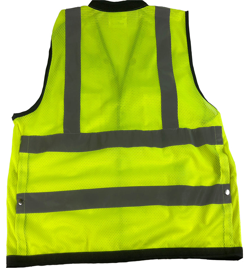 98-2101-G - Safety Vest - 2" Silver Reflective Tape, Class II, 100% Polyester Mesh Front & Back, Radio/Cell Phone Holder, Multi Pockets - Hi Vis Yellow