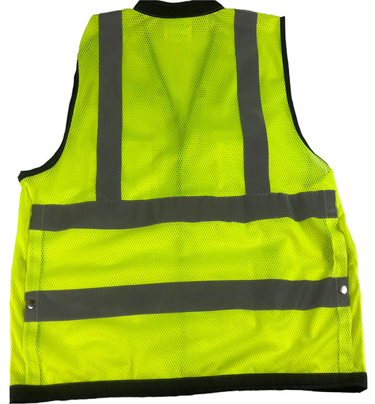 98-2101-G - Safety Vest - 2" Silver Reflective Tape, Class II, 100% Polyester Mesh Front & Back, Radio/Cell Phone Holder, Multi Pockets - Hi Vis Yellow
