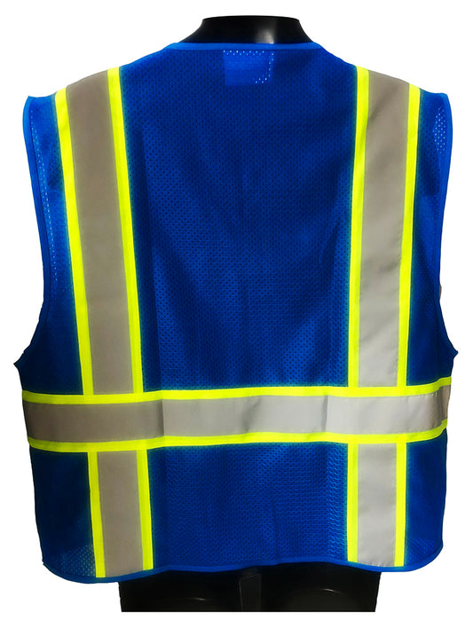 98-2200RBU - Safety Vest - Mesh With 2" Silver Reflector On 3", Multiple Pockets - Blue