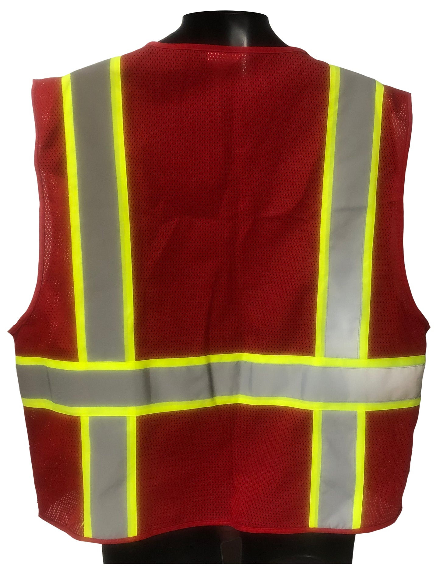 98-2200RD - Safety Vest - Mesh With 2" Silver Refector On 3", Multiple Pockets - Red