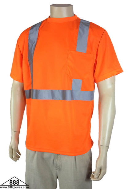 98-2500-O - Safety Class II T Shirt - Silver Reflector - Hi Vis Orange