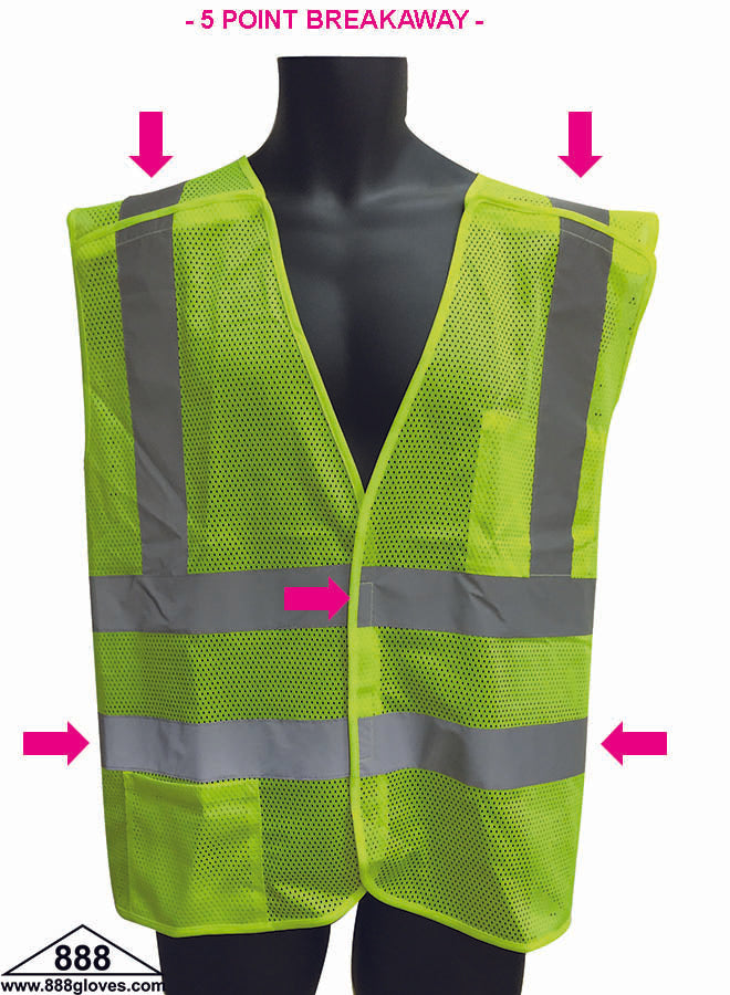 98-2601-G - Safety Vest - Mesh Class 2, 5-Point Breakaway - Hi Vis Yellow