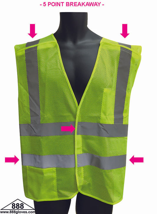98-2601-G - Safety Vest - Mesh Class 2, 5-Point Breakaway - Hi Vis Yellow