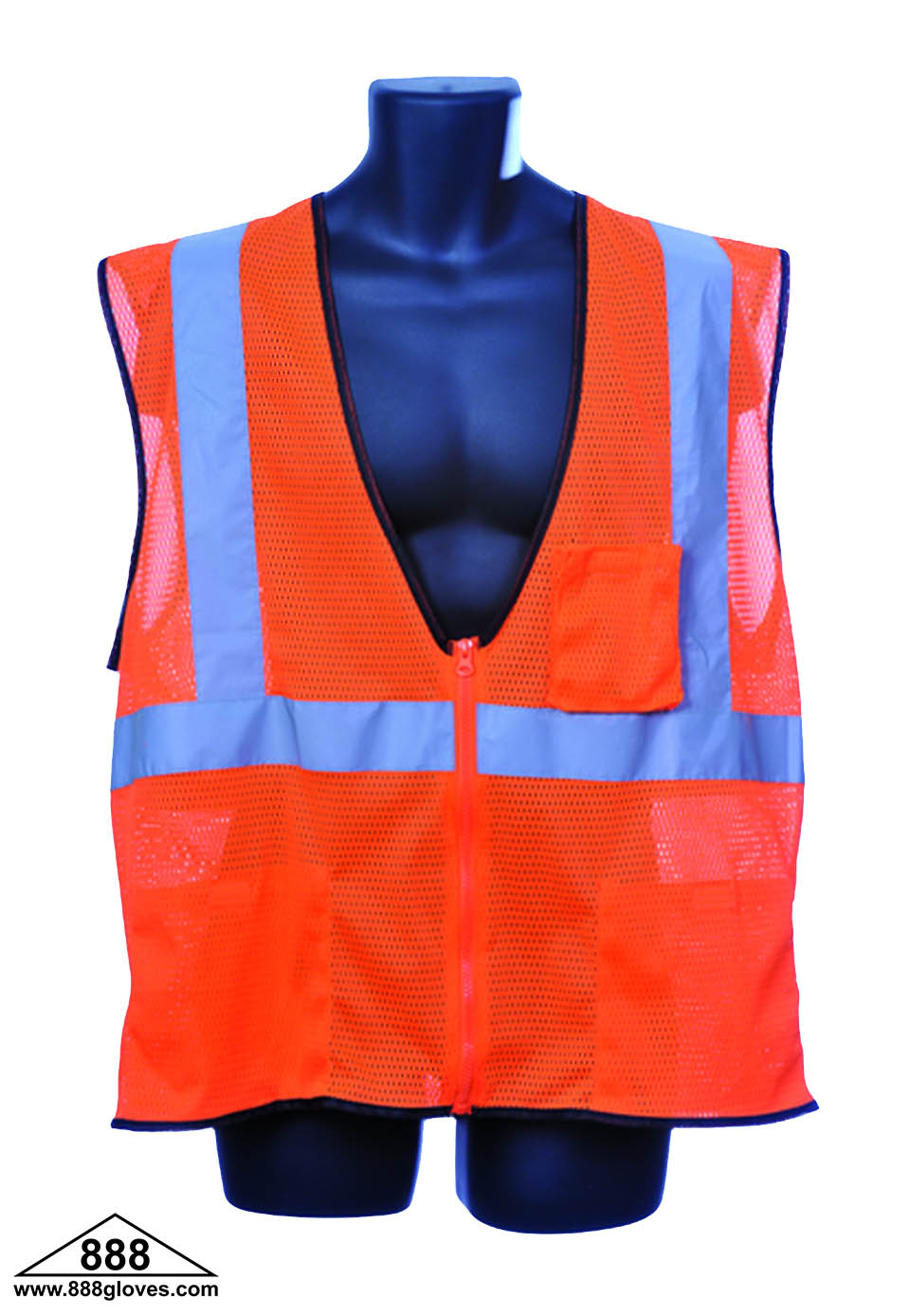 98-2800-O - Safety Vest - Class II Orange, 2" Silver, Zipper Front and Back Mesh - Hi Vis Orange