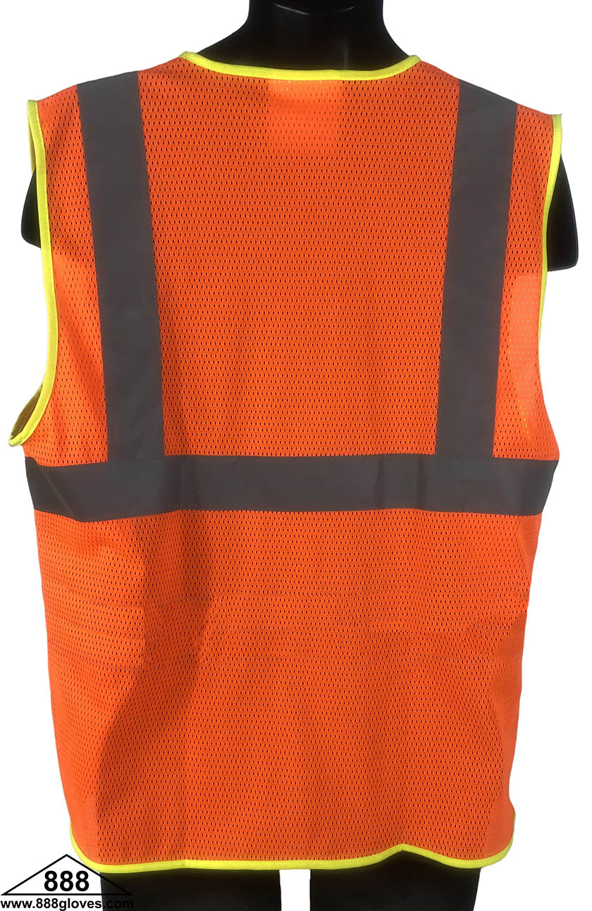 98-2800-O - Safety Vest - Class II Orange, 2" Silver, Zipper Front and Back Mesh - Hi Vis Orange