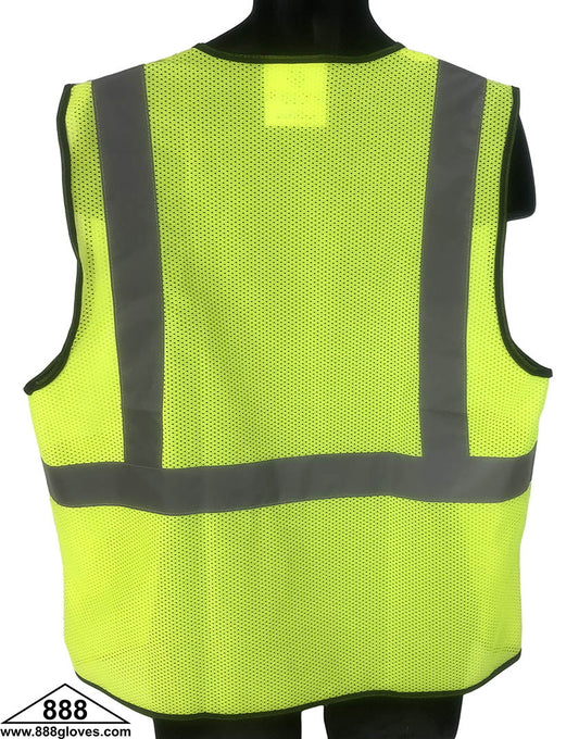 98-2801-G - Safety Vest - Class II Orange, 2" Silver, Zipper Front and Back Mesh - Hi Vis Yellow