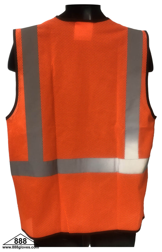 98-280BK-O - Safety Vest - Class II, Front Black Bottom, 2" Silver, Zipper Front, Front and Back Mesh - Hi Vis Orange and Black