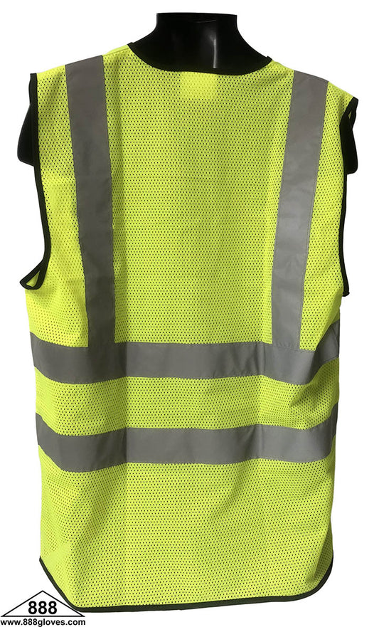 98-290BK-G - Safety Vest - Class II, Front Black Bottom, 2" Silver, 2 Horizontal, Zipper Front, Solid Front, Mesh Back - Hi Vis Yellow and Black