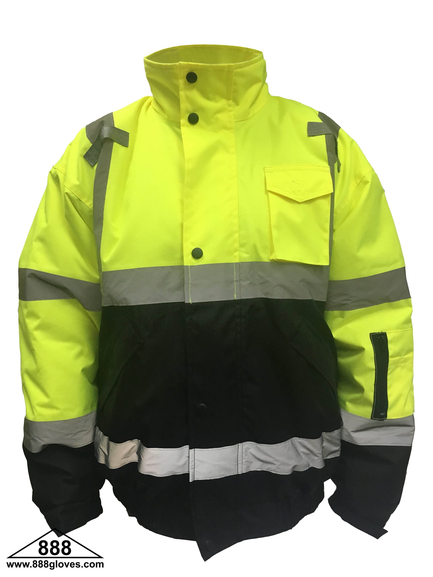 98-3002-G - Safety Vest - Jacket With Quilted Lining, Hood, Cellphone Pocket, Water Resistant - Hi Vis Yellow and Black