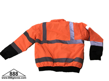98-3002-O - Safety Vest - Jacket With Quilted Lining, Hood, Cellphone Pocket, Water Resistant - Hi Vis Orange and Black