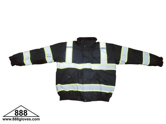 98-3002BKG - Safety Vest - Jacket With Quilted Lining, Hood, Cellphone Pocket, Water Resistant - Black