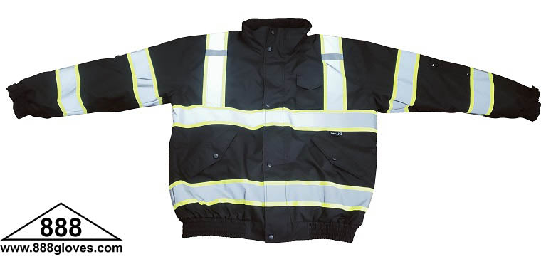 98-3002BKG - Safety Vest - Jacket With Quilted Lining, Hood, Cellphone Pocket, Water Resistant - Black