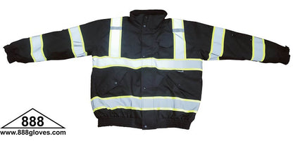 98-3002BKG - Safety Vest - Jacket With Quilted Lining, Hood, Cellphone Pocket, Water Resistant - Black