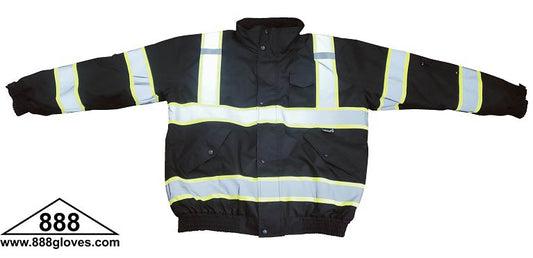 98-3002BKG - Safety Vest - Jacket With Quilted Lining, Hood, Cellphone Pocket, Water Resistant - Black