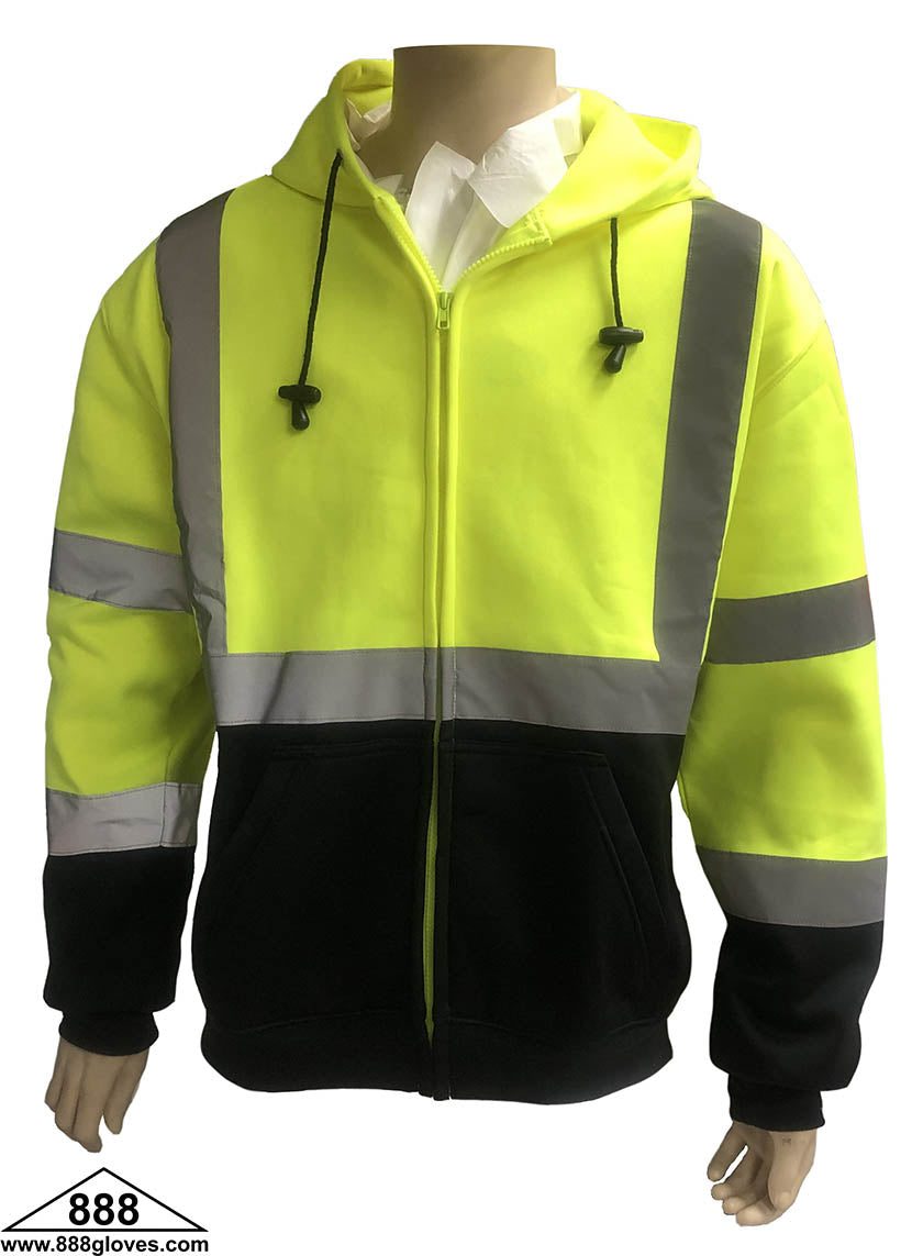 98-3021-G - Safety Vest - Sweater Hoodie Fleece Jacket, Class III - Hi Vis Yellow and Black