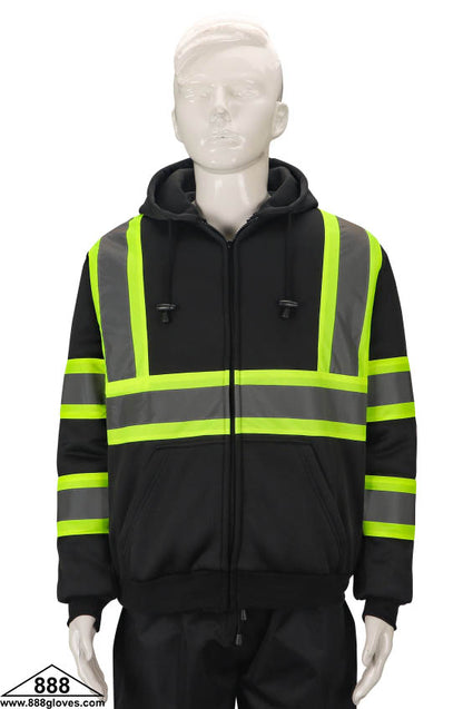 98-3021BKG - Safety Vest - Sweater Hoodie Fleece Jacket - Black