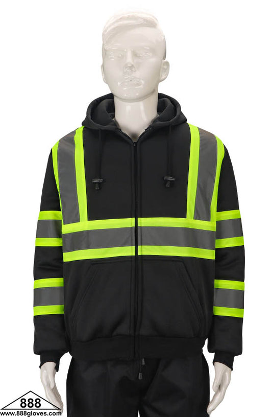 98-3021BKG - Safety Vest - Sweater Hoodie Fleece Jacket - Black