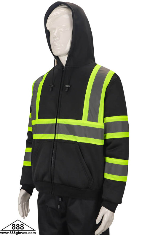 98-3021BKG - Safety Vest - Sweater Hoodie Fleece Jacket - Black
