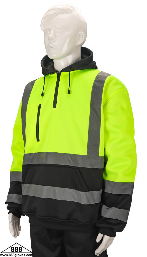 98-3031GBK - Safety Hoodie - Fleece Sweater Hoodie, Class III - Hi Vis Yellow and Black