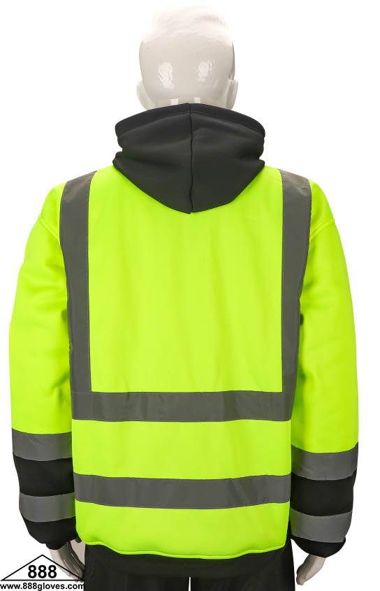 98-3031GBK - Safety Hoodie - Fleece Sweater Hoodie, Class III - Hi Vis Yellow and Black