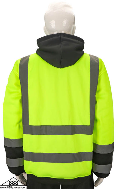 98-3031GBK - Safety Hoodie - Fleece Sweater Hoodie, Class III - Hi Vis Yellow and Black