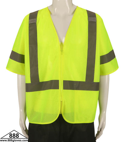 98-3401G - Safety Vest - Hi Viz Green Mesh Vest Class III - Hi Vis Yellow