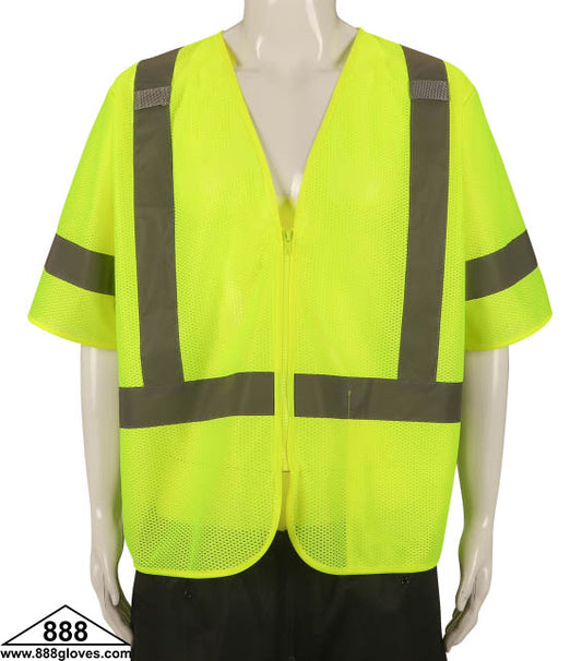 98-3401G - Safety Vest - Hi Viz Green Mesh Vest Class III - Hi Vis Yellow