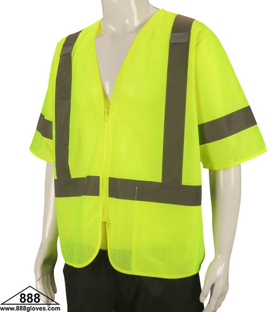 98-3401G - Safety Vest - Hi Viz Green Mesh Vest Class III - Hi Vis Yellow