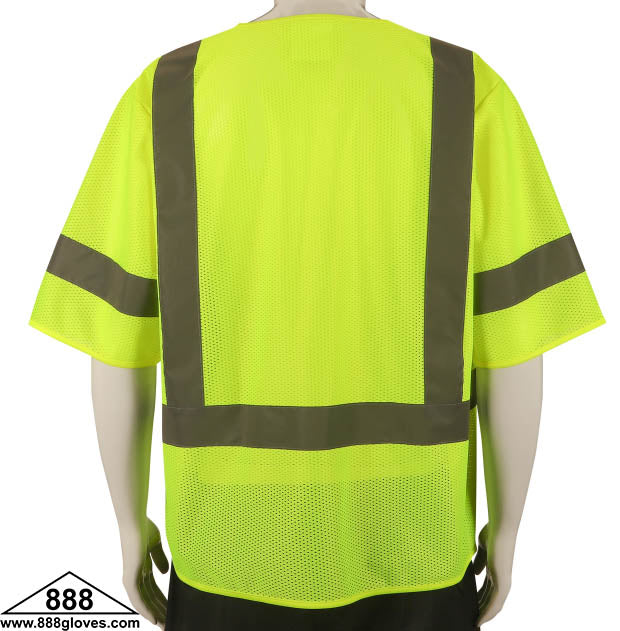 98-3401G - Safety Vest - Hi Viz Green Mesh Vest Class III - Hi Vis Yellow