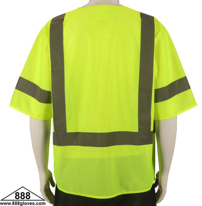 98-3401G - Safety Vest - Hi Viz Green Mesh Vest Class III - Hi Vis Yellow