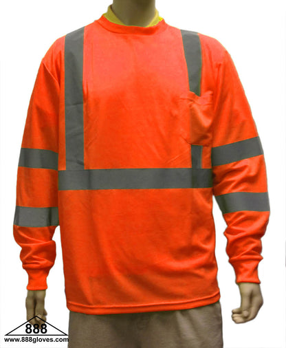 98-3500-O - Safety T-Shirt - Long Sleeves Class III, 100% Polyester - Hi Vis Orange
