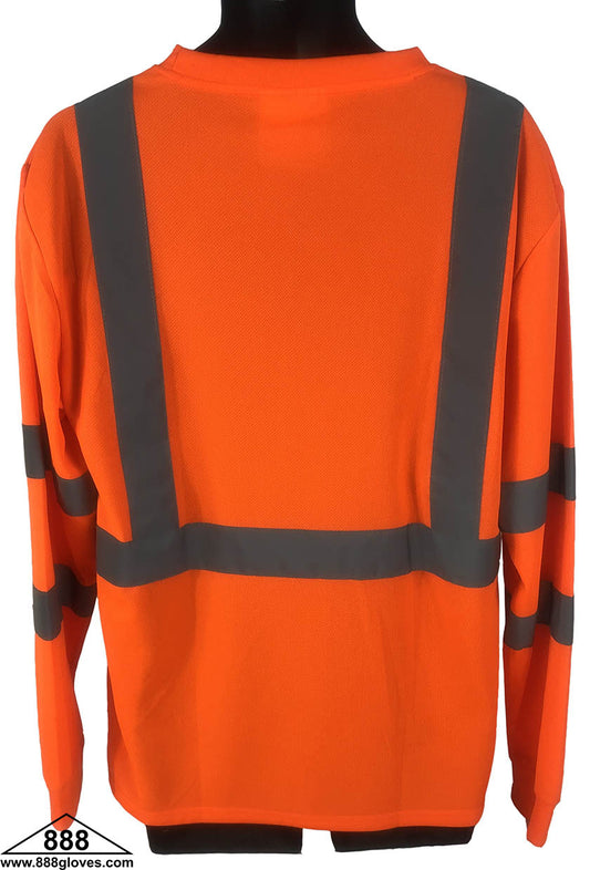 98-3500-O - Safety T-Shirt - Long Sleeves Class III, 100% Polyester - Hi Vis Orange