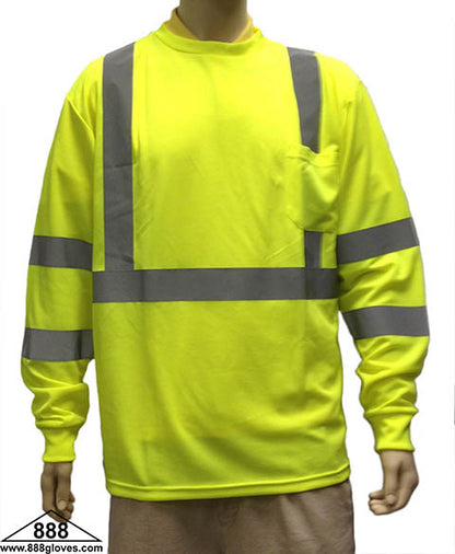 98-3501-G - Safety T-Shirt - Long Sleeves Class III, 100% Polyester - Hi Vis Yellow