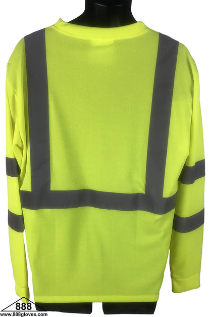 98-3501-G - Safety T-Shirt - Long Sleeves Class III, 100% Polyester - Hi Vis Yellow