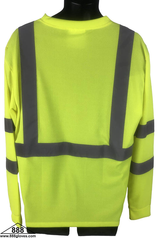 98-3501-G - Safety T-Shirt - Long Sleeves Class III, 100% Polyester - Hi Vis Yellow