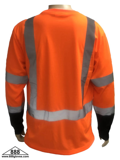 98-350BK-O - Safety T-Shirt - Long Sleeves Class III, Front Black Bottom, 100% Polyester - Hi Vis Orange and Black