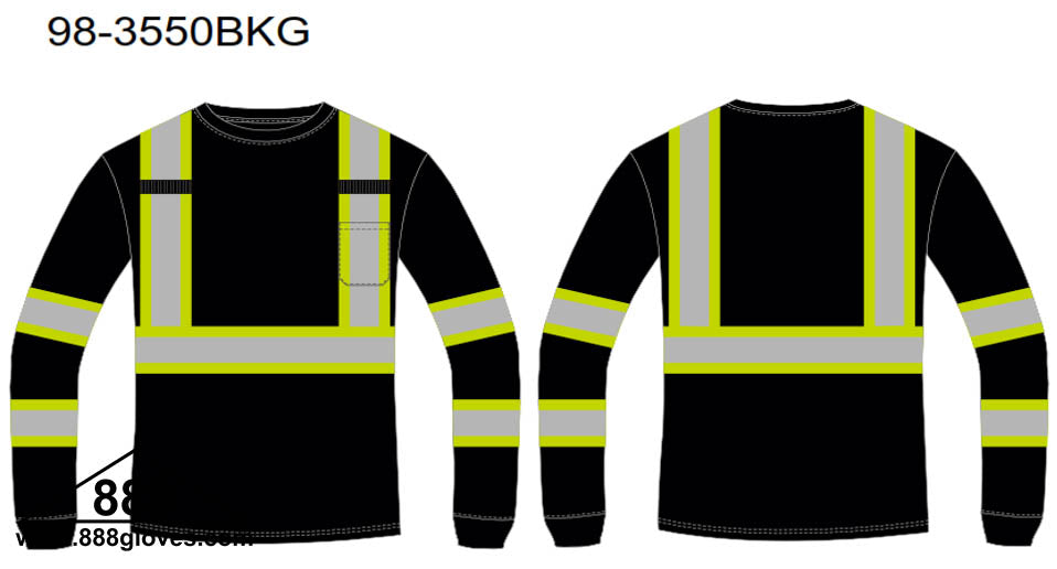 98-3550BKG - Safety T-Shirts - Class I Long Sleeve T-Shirts - Black