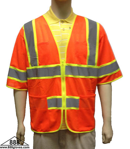98-3600-O - Safety Vest - Class III, Zipper Front, Mesh Front and Back - Hi Vis Orange
