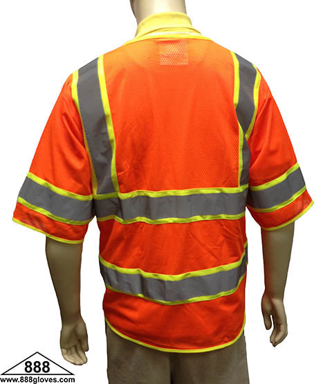 98-3600-O - Safety Vest - Class III, Zipper Front, Mesh Front and Back - Hi Vis Orange