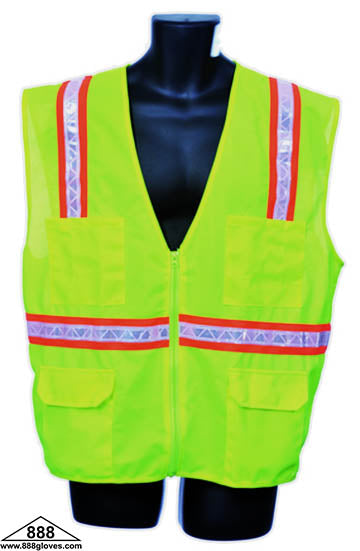 98-5801-G - Safety Vest - Surveyor Vest, Solid Front and Mesh Back - Hi Vis Yellow