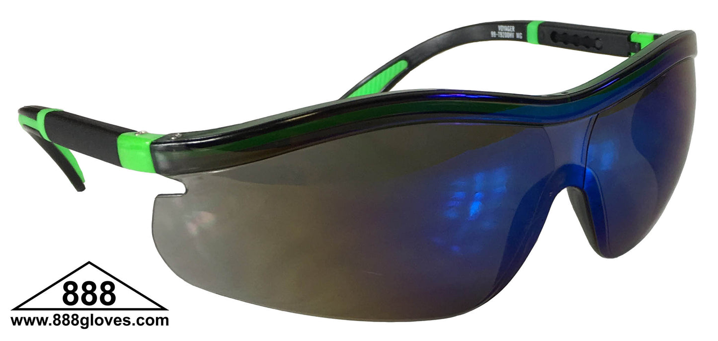 99-T9200HV-BM - Safety Glasses - Voyager - Hi Vis Half Frame with Blue Mirror Lenses