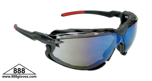 99-TF9500-BM - Safety Glasses - Falcon - Black Full Frame with Foam Lined Gasket and Blue Mirror Lenses